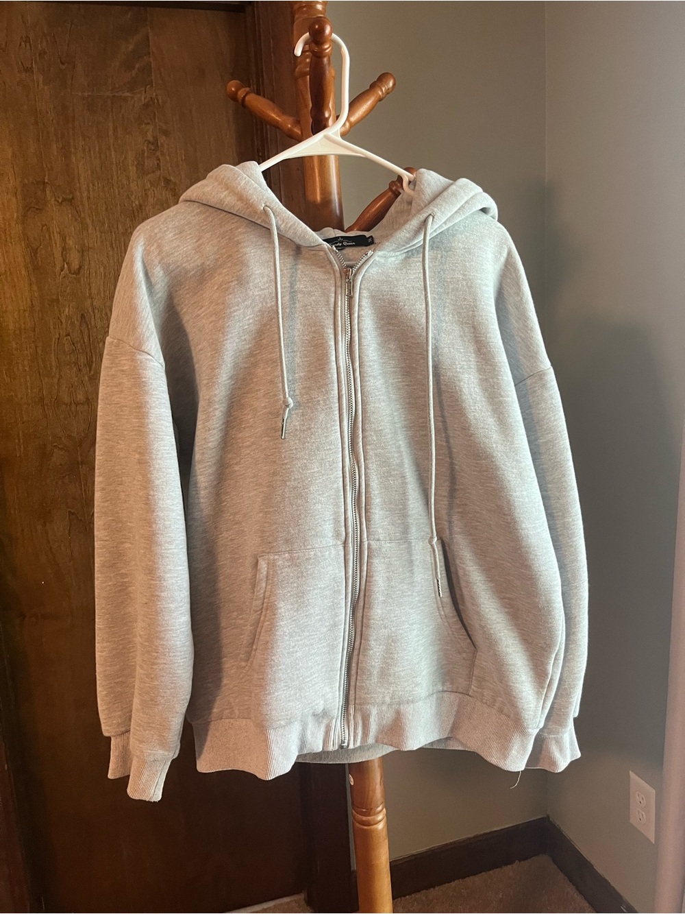 Women's Light Gray Zip-Up Hoodie - Relaxed Zip Sweatshirt